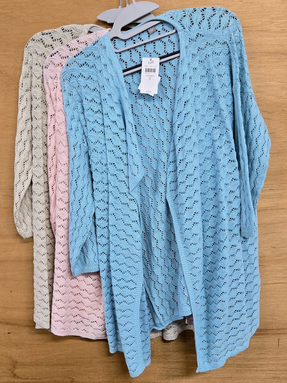 J. Jill Open-Knit Cardigan in Light Blue (with Pink & Cream options)